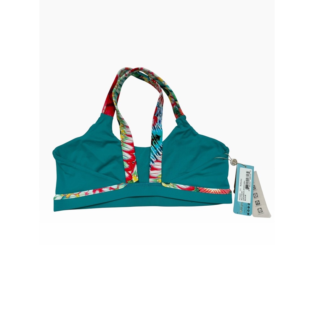 Luli Fama Luli Fit Wild Heart Crossback Sports Bra Teal Multicolor Medium